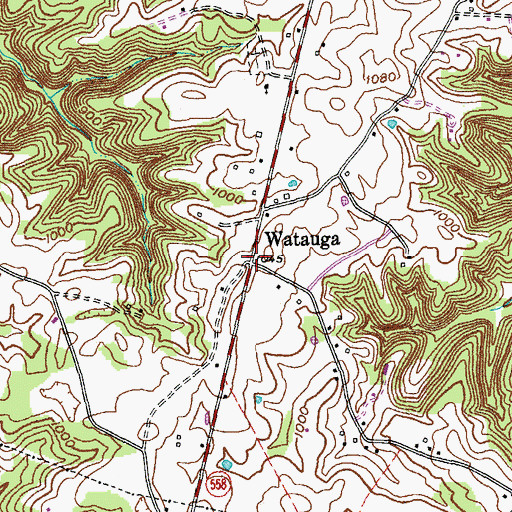 Topographic Map of Watauga, KY