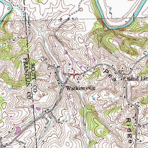 Topographic Map of Watkinsville, KY