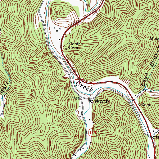 Topographic Map of Watts, KY