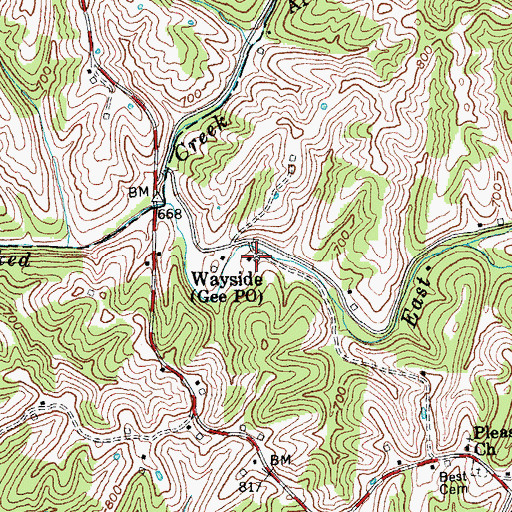 Topographic Map of Wayside, KY