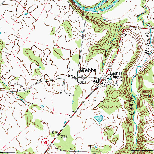 Topographic Map of Webbs, KY