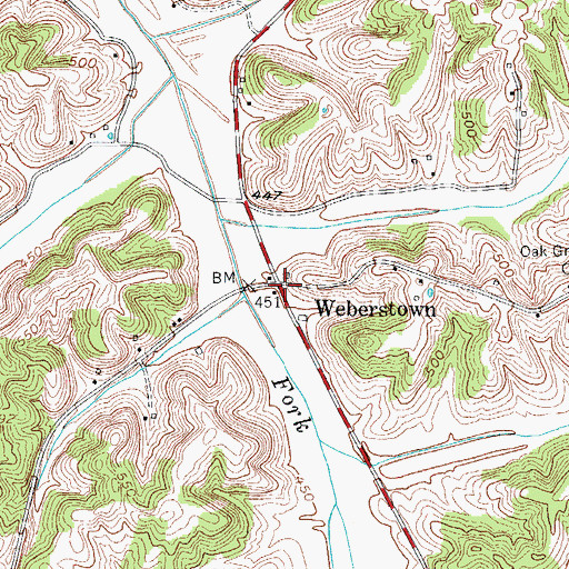 Topographic Map of Weberstown, KY
