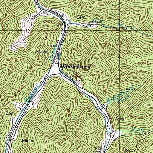 Topographic Map of Weeksbury, KY