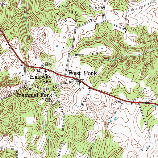 Topographic Map of West Fork, KY