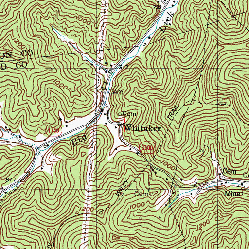 Topographic Map of Whitaker, KY