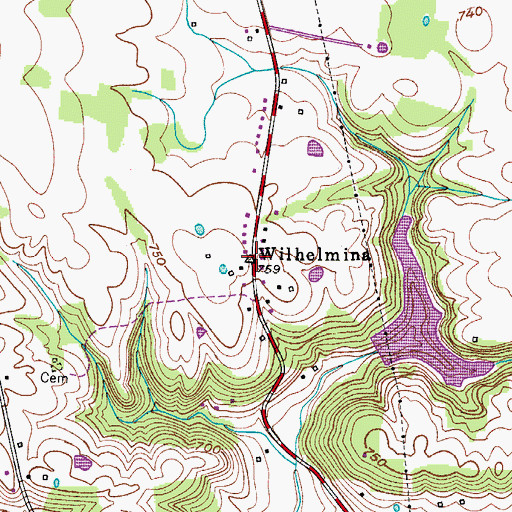 Topographic Map of Wilhelmina, KY