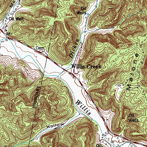 Topographic Map of Willis Creek, KY