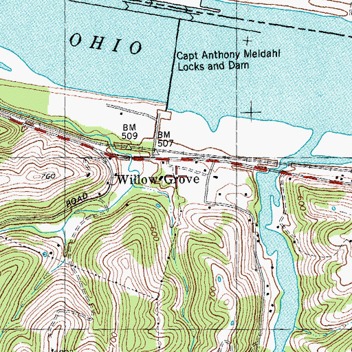 Topographic Map of Willow Grove, KY