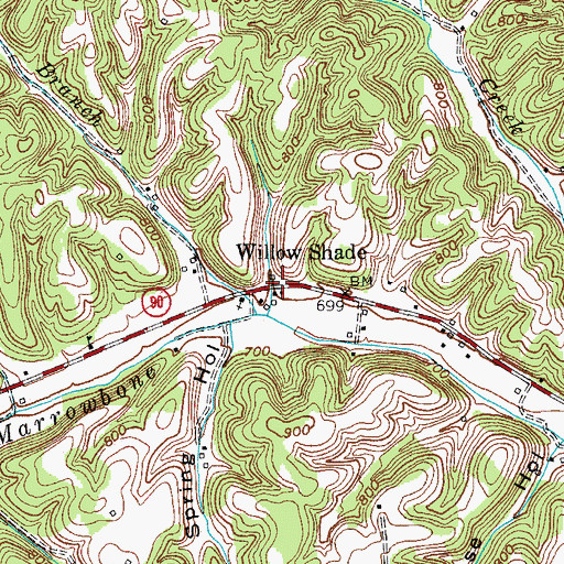 Topographic Map of Willow Shade, KY