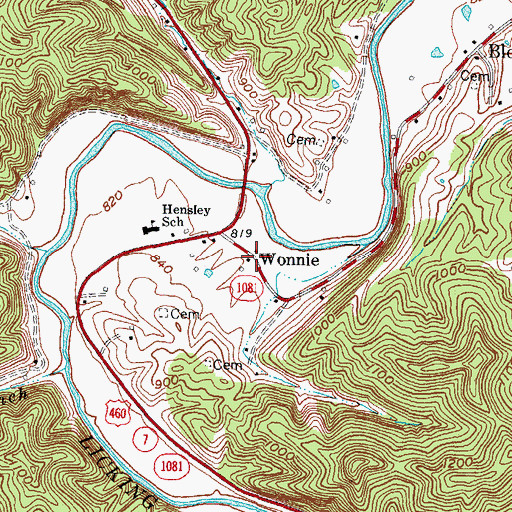 Topographic Map of Wonnie, KY