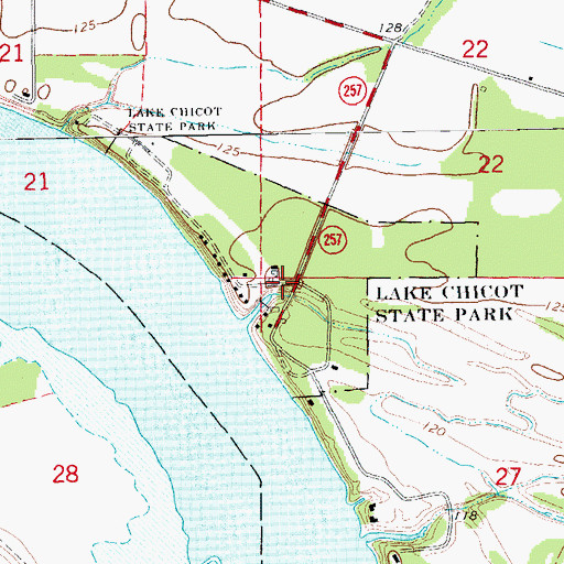 Topographic Map of Lake Chicot State Park, AR