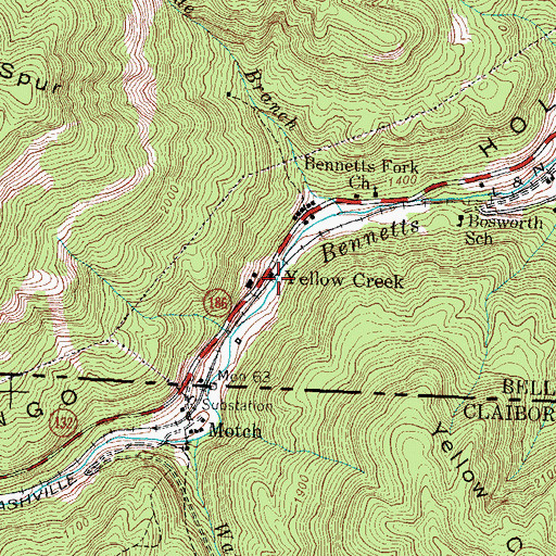 Topographic Map of Yellow Creek, KY