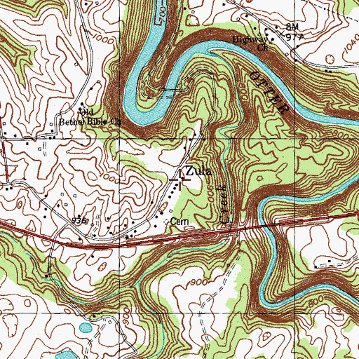 Topographic Map of Zula, KY