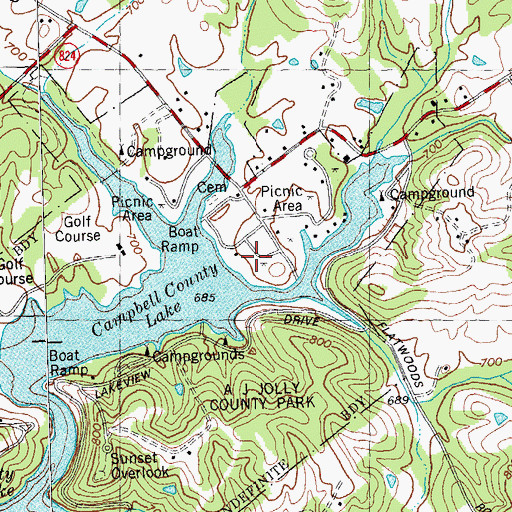 Topographic Map of A J Jolly County Park, KY