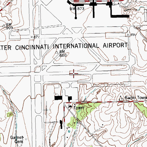 Topographic Map of Cincinnati/Northern Kentucky International Airport, KY