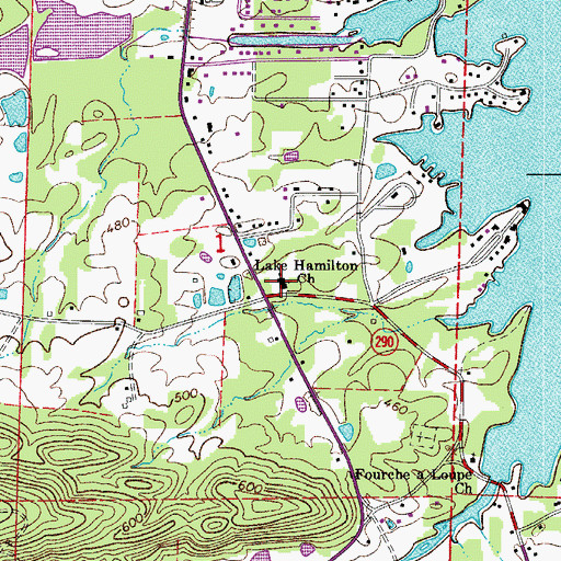Topographic Map of Lake Hamilton Church, AR
