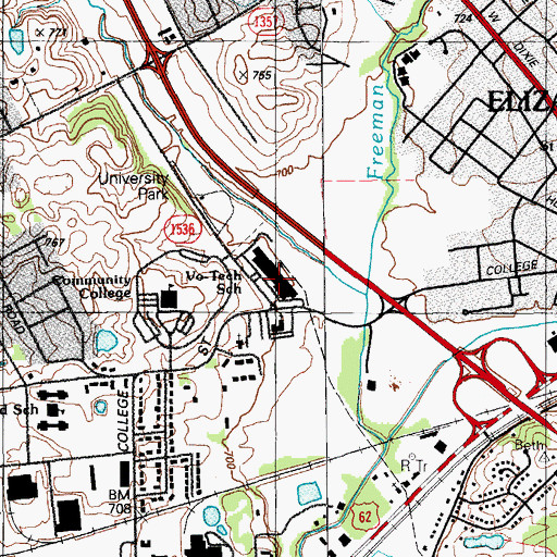 Topographic Map of Elizabethtown State Vocational Technical School, KY