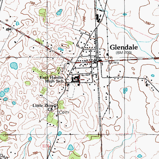 Topographic Map of East Hardin High School, KY
