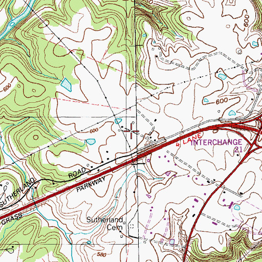 Topographic Map of Sutherland Cemetery, KY