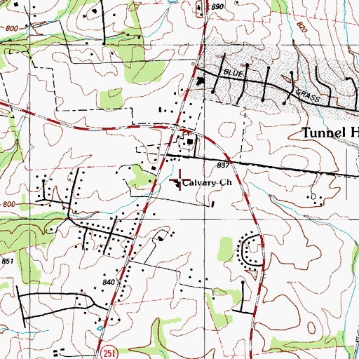 Topographic Map of Calvary Baptist Church, KY