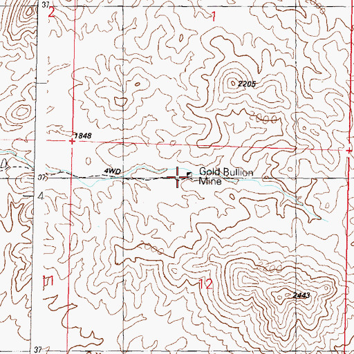 Topographic Map of Gold Bullion Mine, AZ