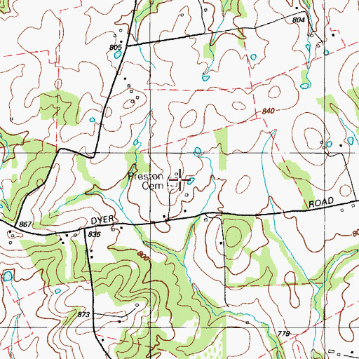 Topographic Map of Preston Cemetery, KY