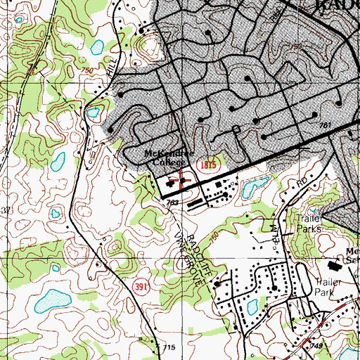 Topographic Map of McKendree College, KY
