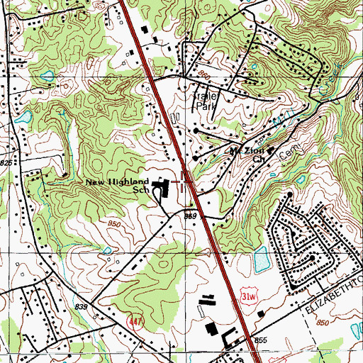 Topographic Map of New Highlands School, KY