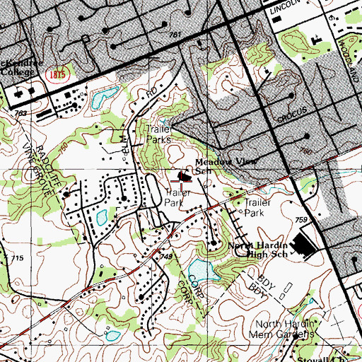 Topographic Map of Meadow View School, KY