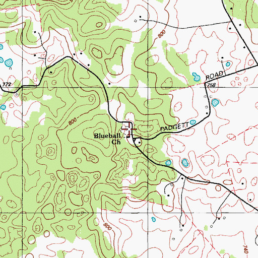 Topographic Map of Blueball Cemetery, KY