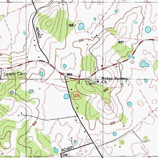 Topographic Map of Ridge Spring Cemetery, KY