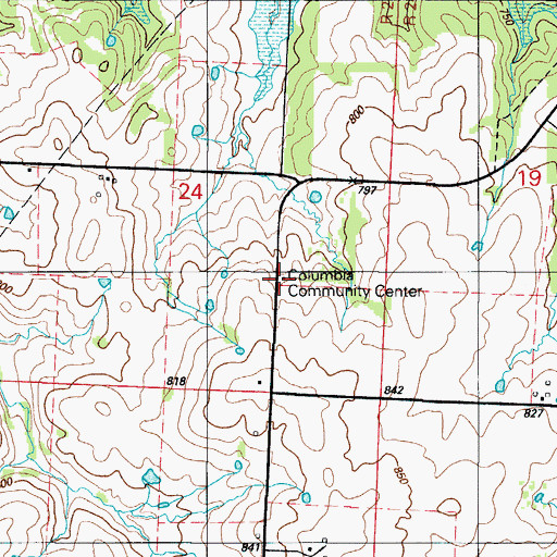 Topographic Map of Columbia Community Center, MO