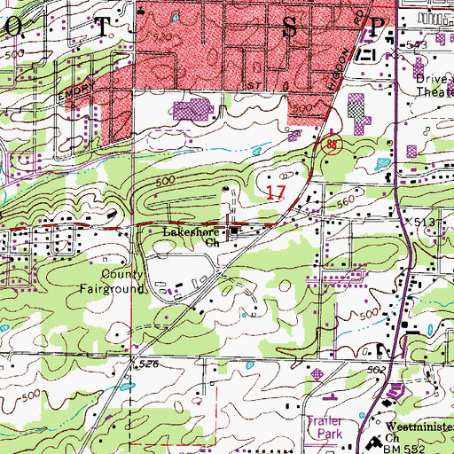 Topographic Map of Lakeshore Church, AR