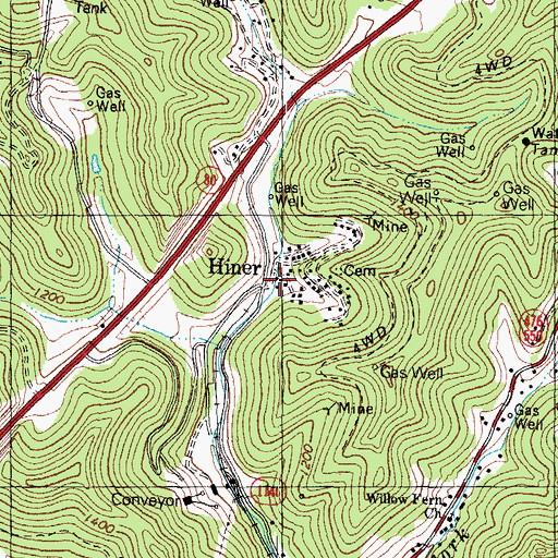 Topographic Map of Hiner, KY