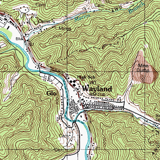 Topographic Map of Wayland United Methodist Church, KY