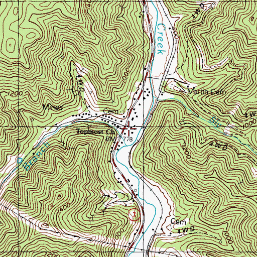 Topographic Map of Topmost Baptist Church, KY