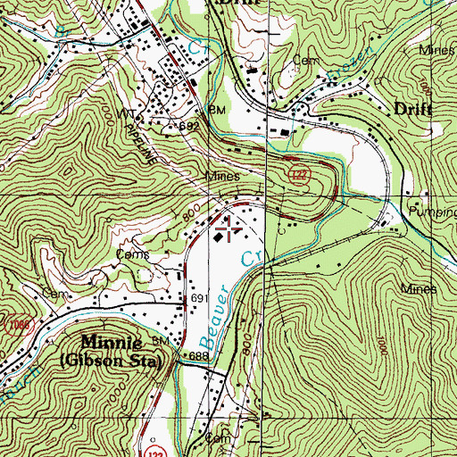 Topographic Map of Old Beaver Church of Regular Baptist, KY