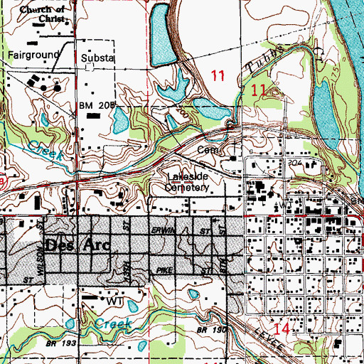 Topographic Map of Lakeside Cemetery, AR
