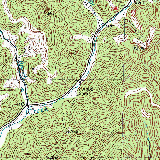 Topographic Map of Combs Cemetery, KY