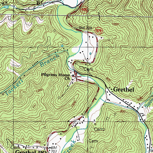 Topographic Map of Pilgrims Home Church of Old Regular Baptist, KY