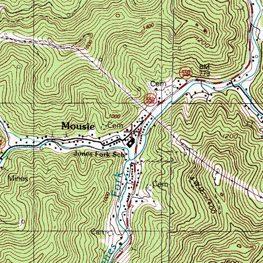 Topographic Map of Jones Fork School, KY