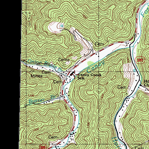 Topographic Map of Caney Creek School, KY