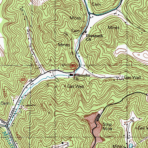 Topographic Map of Millstone Baptist Church, KY