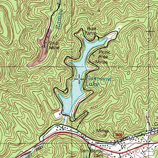 Topographic Map of Fishpond Lake, KY