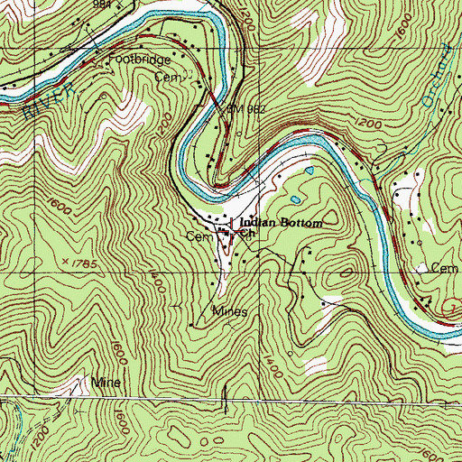 Topographic Map of Indian Bottom Church, KY