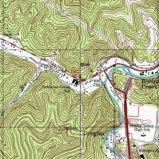 Topographic Map of Robinson Creek School, KY