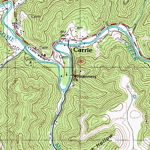 Topographic Map of Montgomery Baptist Church, KY