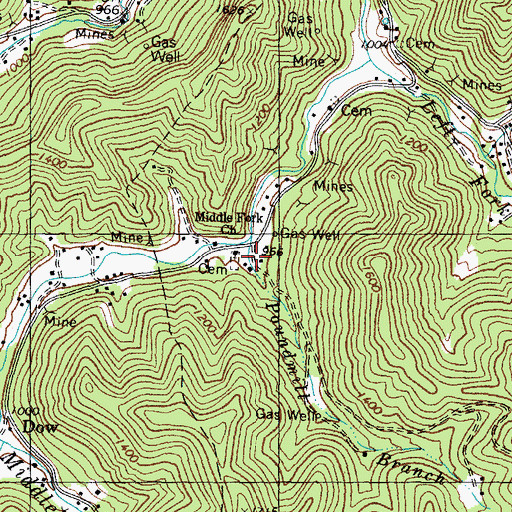 Topographic Map of Middle Fork Church, KY