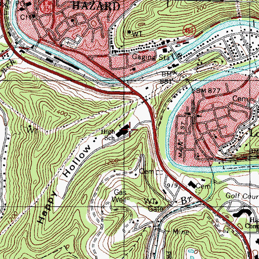 Topographic Map of Hazard High School, KY