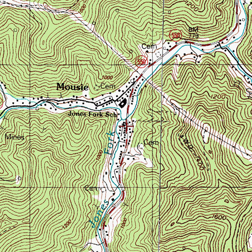 Topographic Map of Ball Branch Old Regular Baptist Church, KY